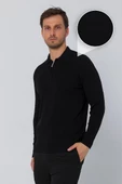 Erkek Regular Fit Düz Renk Polo Yaka Fermuarlı Uzun Kollu Triko Kazak - 6