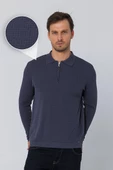 Erkek Regular Fit Düz Renk Polo Yaka Fermuarlı Uzun Kollu Triko Kazak - 12