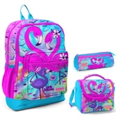 Coral High Mavi Pembe Flamingo Geçişli Beslenme Okul Çantası Kalemlik thumbnail 1