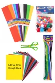 Anaokulu Kreş Etkinlik Seti A4 Eva Karışık Krapon Kağıdı Şönil Yaylı Makas Ponpon Okul Kırtasiye Set - 1