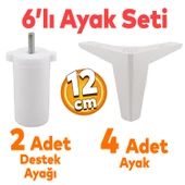 Sedir 6'lı Set Mobilya Tv Ünitesi Çekyat Koltuk Kanepe Destek Ayağı 12 Cm Beyaz Baza Ayakları M8 thumbnail 1