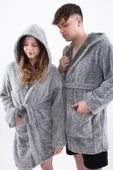 Plain Unisex Sabahlık Bornoz Wellsoft Peluş Kapşunlu Erkek Kadın Sabahlık - 6
