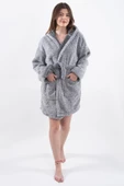 Plain Unisex Sabahlık Bornoz Wellsoft Peluş Kapşunlu Erkek Kadın Sabahlık - 4
