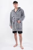 Plain Unisex Sabahlık Bornoz Wellsoft Peluş Kapşunlu Erkek Kadın Sabahlık - 1
