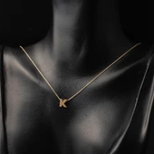 K Harfi Taşsız Minimal Harf Kolye 14 Ayar Altın thumbnail 2