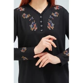 Fresh&Moda Kadın Pembe V Yaka Düğmeli Çiçekli Likralı Anne Penye Bluz - 7