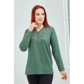 Fresh&Moda Kadın Pembe V Yaka Düğmeli Çiçekli Likralı Anne Penye Bluz - 10