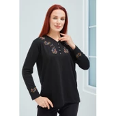 Fresh&Moda Kadın Pembe V Yaka Düğmeli Çiçekli Likralı Anne Penye Bluz - 6