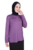 Fresh&Moda Kadın Lila Likralı Anne Penye Bluz (36486159) - 2