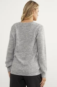 Petek Örgü V Yaka Triko Kazak - Açık Gri thumbnail 5