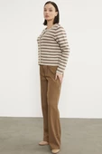Renkli Çizgili Triko Kısa  Hırka - Bej thumbnail 5