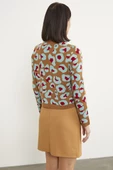 Leopar Desenli Triko Hırka - Kamel - 6