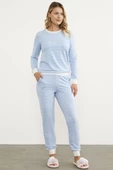 Çizgili Sıfır Yaka Pijama Takım - Mavi thumbnail 1