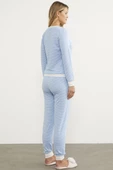 Çizgili Sıfır Yaka Pijama Takım - Mavi thumbnail 6