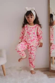 KIZ ÇOCUK PAMUK BASKILI BİSİKLET YAKA EŞOFMAN TAKIMI - 1