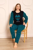 Nisanca Büyük Beden Peluş Polar Pijama Takımı- Kışlık Büyük Beden Kadın Pijama - 8
