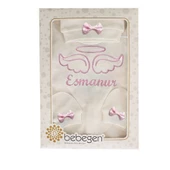 İsme Özel Pembe Nakışlı Bereli Eldivenli Kız Bebek Tulum - 3