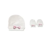 İsme Özel Pembe Nakışlı Bereli Eldivenli Kız Bebek Tulum - 4