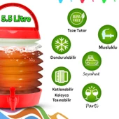 Akordiyonlu Su Sebili Meşrubat İçecek Kabı Bidonu Damacana Katlanabilir Musluklu Körüklü 5.5 Litre Termos Piknik Kamp Mangal Kırmızı - 2