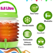 Akordiyonlu Su Sebili Meşrubat İçecek Kabı Bidonu Damacana Katlanabilir Musluklu Körüklü 5.5 Litre Termos Piknik Kamp Mangal Yeşil - 2