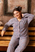 Nisanca Büyük Beden Kışlık Düğmeli Gömlek Pijama Takımı - 8