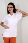 Deniz İş Kadın Alpaka Yarasakol Beyaz Renk Scrubs Tek Üst - 2