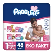 Paddlers Bebek Bezi 1 Numara Yenidoğan 48 Adet (2-5 Kg) Eko Paket - 1