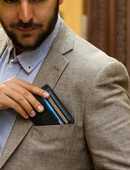 Hakiki Deri Kartlık İsim Baskılı Süper Ince Oval Kenar Unisex Model Siyah - 7