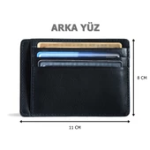 Hakiki Deri Kartlık İsim Baskılı Süper Ince Oval Kenar Unisex Model Siyah - 3