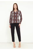 Modatalika Kadın Desenli Gömlek Yanları Şerit Detaylı Pantolon Şık İkili Takım - 1