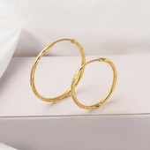 Desenli Altın Halka Küpe 14 Ayar 3 cm. Çaplı - 6