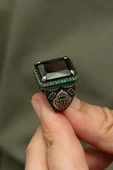 Dikdörtgen Yeşil Taşlı 925 Gümüş Erkek Yüzük thumbnail 8