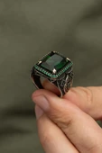 Dikdörtgen Yeşil Taşlı 925 Gümüş Erkek Yüzük thumbnail 4