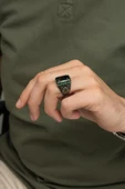 Dikdörtgen Yeşil Taşlı 925 Gümüş Erkek Yüzük thumbnail 7