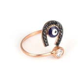 925 Ayar Gümüş Nazar Boncuklu At Nalı Yüzük thumbnail 3