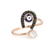 925 Ayar Gümüş Nazar Boncuklu At Nalı Yüzük thumbnail 1