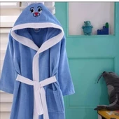 KIDS & BEYBİ çocuk pamuk kapşonlu bornozu 6-7 yaş mavi - 1