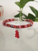 Kedi Köpek Boyun Tasması Bohem Kedi Kolyesi Renkli Jelibon Ayıcık - Kırmızı - 1