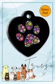 Renkli Pati Desenli Kedi Köpek Künyesi Kalp Şekilli - 1
