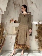 KADIN YAZLIK PAMUKLU ASTARLI TESETTÜR ELBİSE CAMEL - BUTİK ESRA KANDEMİR 92043 thumbnail 6