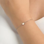 925 Ayar Gümüş Kalp Bileklik, Beyaz thumbnail 4