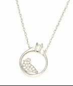 925 Ayar Gümüş Güvercinli Tektaş Kolye, Beyaz - Beyaz Taş thumbnail 5