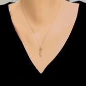 925 Ayar Gümüş Minik Kalp Anahtar Kolye, Beyaz thumbnail 1