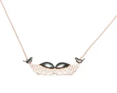 925 Ayar Gümüş Melek Kanadı ve Muhabbet Kuşu Kolye, Beyaz Siyah - Beyaz Taş thumbnail 4