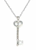 925 Ayar Gümüş Minik Kalp Anahtar Kolye, Beyaz thumbnail 2