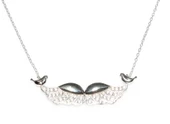 925 Ayar Gümüş Melek Kanadı ve Muhabbet Kuşu Kolye, Beyaz Siyah - Beyaz Taş thumbnail 3