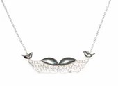 925 Ayar Gümüş Melek Kanadı ve Muhabbet Kuşu Kolye, Beyaz Siyah - Beyaz Taş thumbnail 5