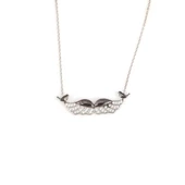 925 Ayar Gümüş Melek Kanadı ve Muhabbet Kuşu Kolye, Beyaz Siyah - Beyaz Taş thumbnail 2