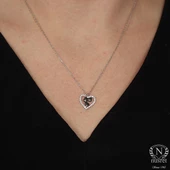 925 Ayar Gümüş Kalp Modeli Kolye, Beyaz Siyah - Beyaz Taş thumbnail 1