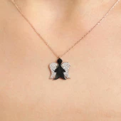 925 Ayar Gümüş Melekli Kolye, Beyaz Taş thumbnail 1